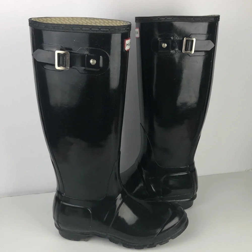 Hunter Original Tall Black Gloss Pull On Rain Boots